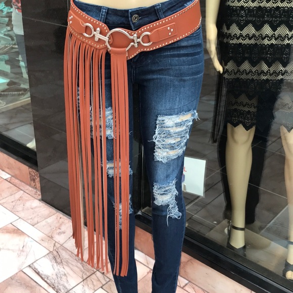Long Fringe Western Belt Brown - Picture 4 of 6
